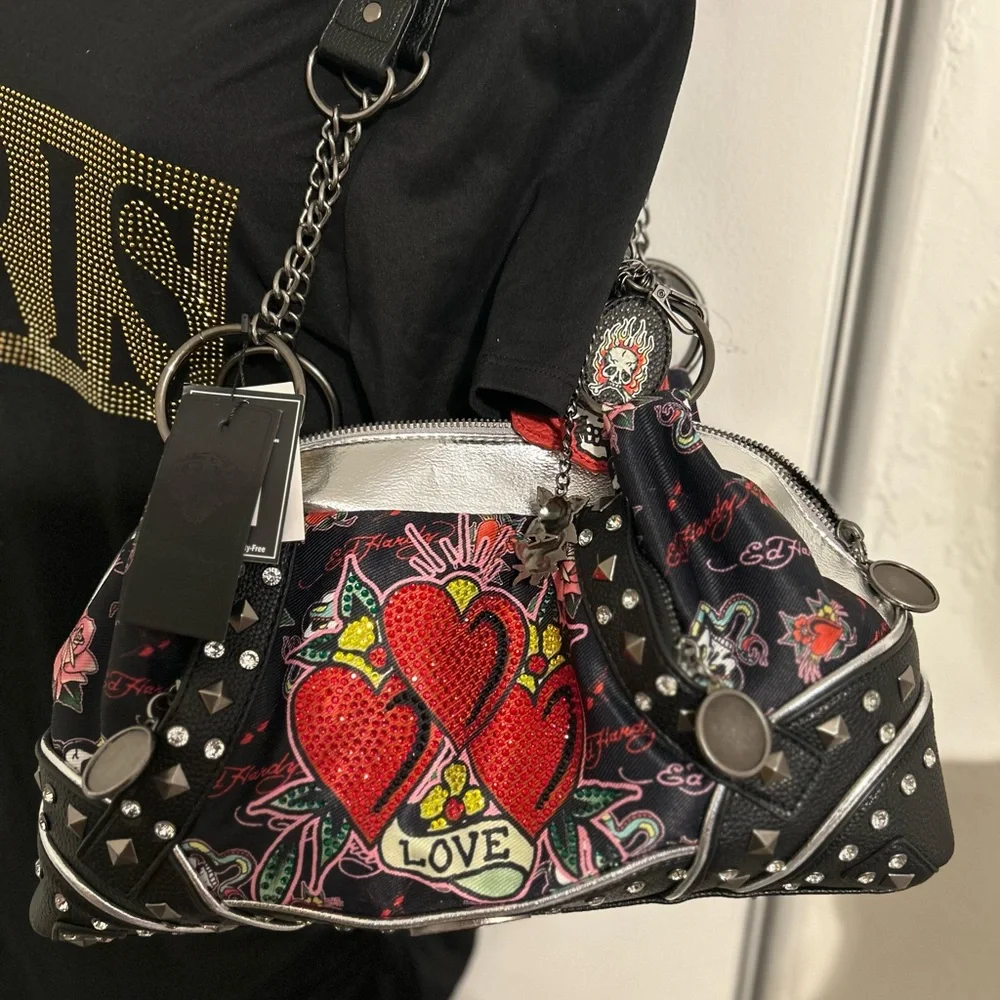 Ed Hardy Skull Heart Shoulder Bag Price is FIRM  NWT  14x7